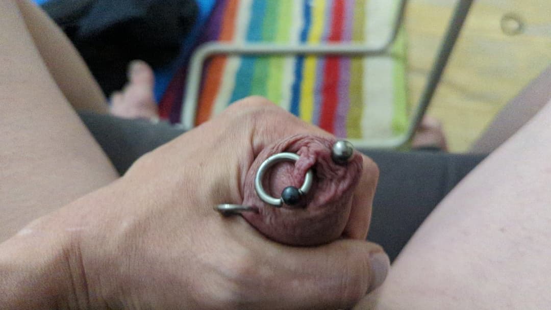 Chronic masturbating loser wanking pierced cock and cumming watching humiliation porn in panties