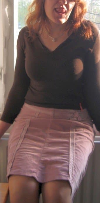 CFNM MILF Nadia with her decent skirt and boots on ,is going to show two young fans what cfnm means