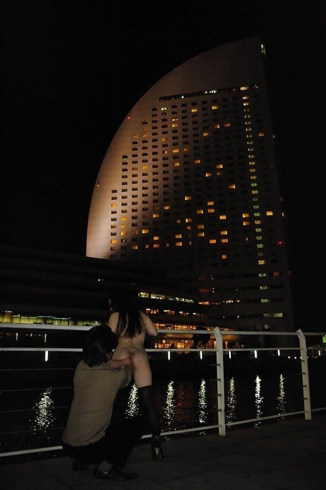 Japanese girl flashing fistfucked with both hands outdoors in public place