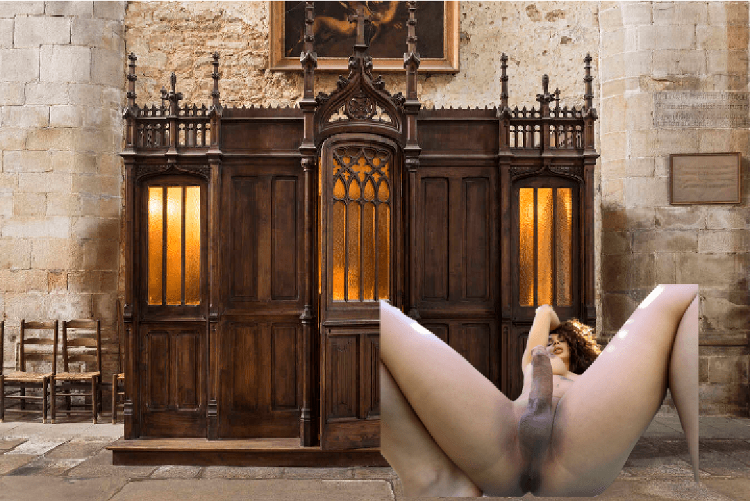 Curly Hair Latina TS Eva Maxim Big Cock Confession Next To Confession Room