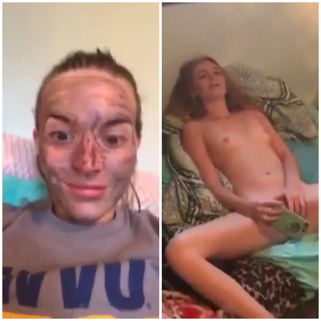 College Slut plays with her pussy with her roommates in the room watching her