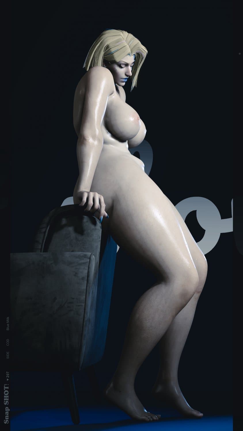 Emma Frost at a shoot. She’ll be really confused when a naked hung black man shows up to the solo.