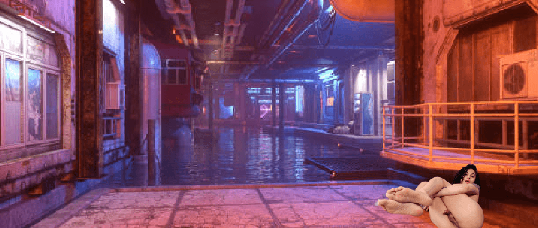 Latina TS Alisia Rae In Cyberpunk City Urban Scene Around Canal At Night