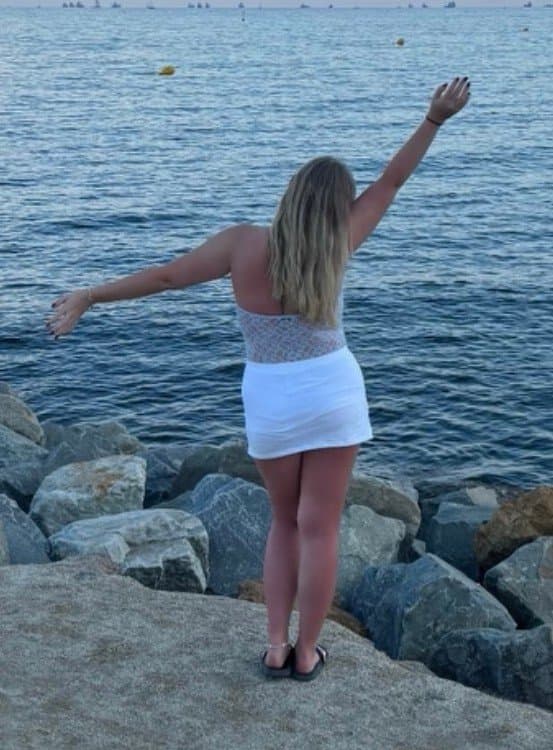 Blonde hair blue eyed curvy IRL Csenge likes to pose and show off her slutty full figured body