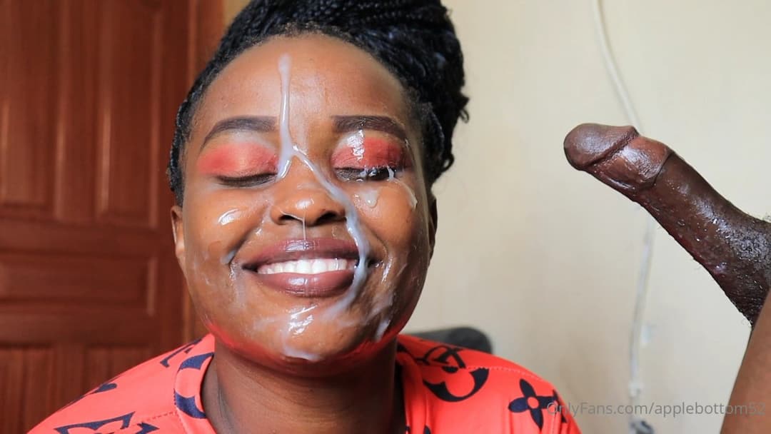 Thick African beauty rides dick, gets backshots and catch cum load with her face.