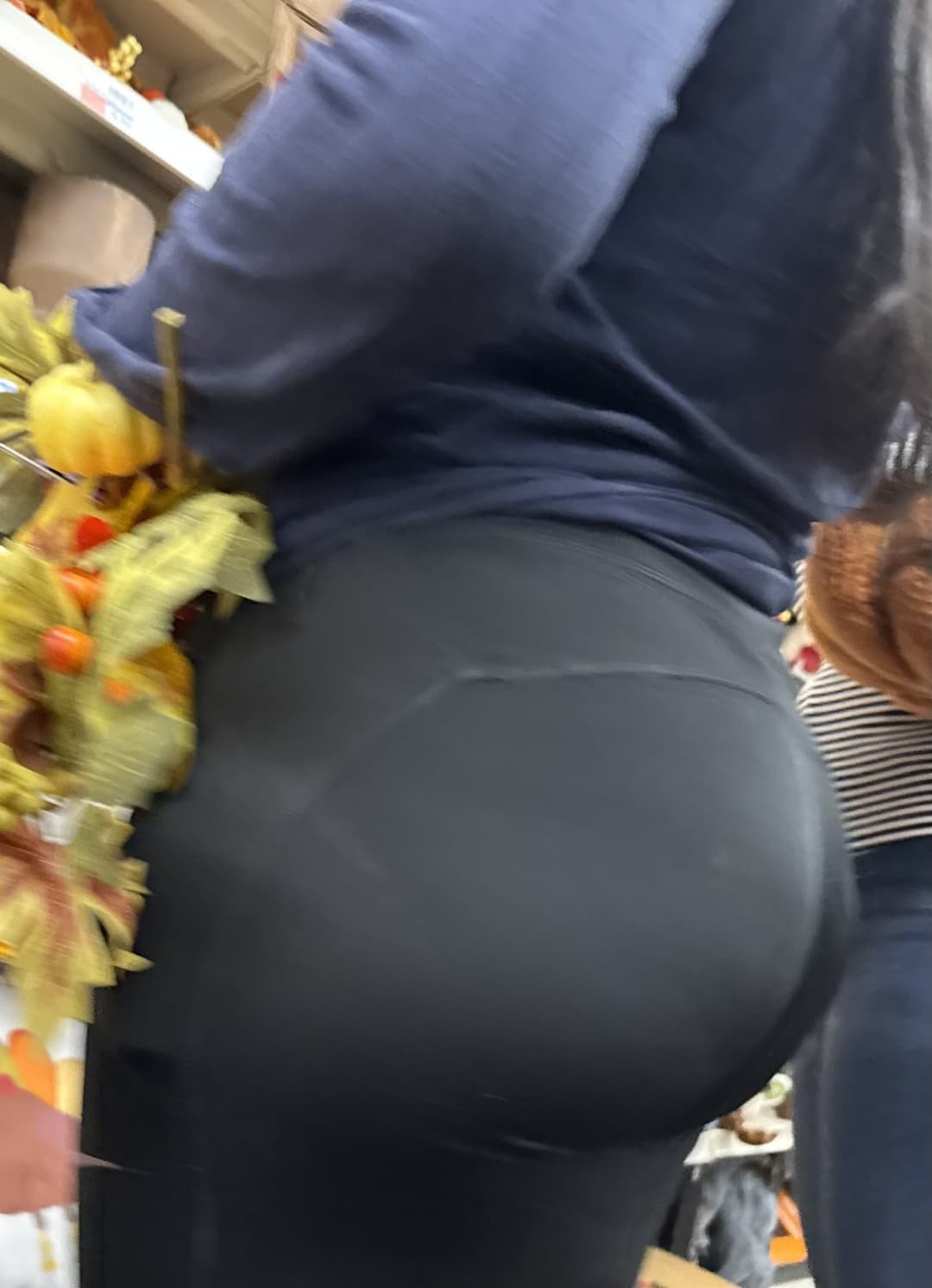 Mother in blue jeans  & Daughter in black tights.