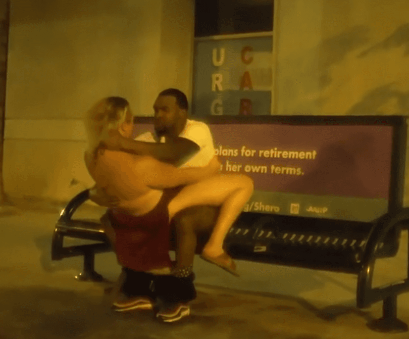 black bull with curvy white big girl on public plan on road sex