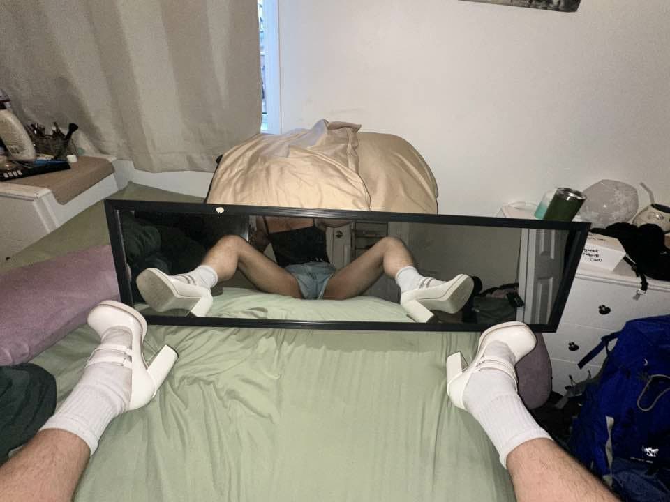 skinny fag-husband wearing wifes lingerie and gets horny from posing! CBT! kik: dammyxo