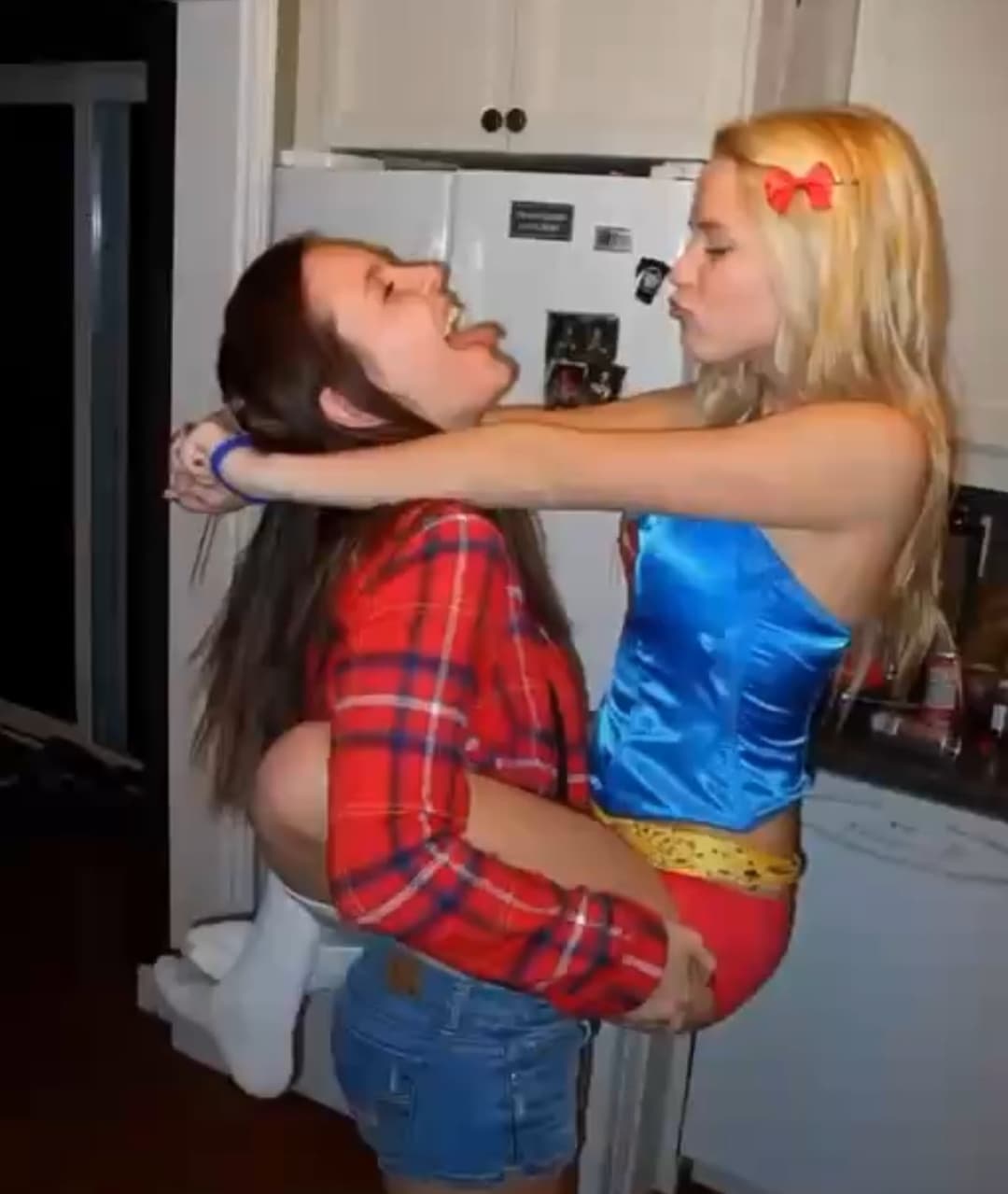 My buddy’s girl & her friend making out at a hs Halloween party