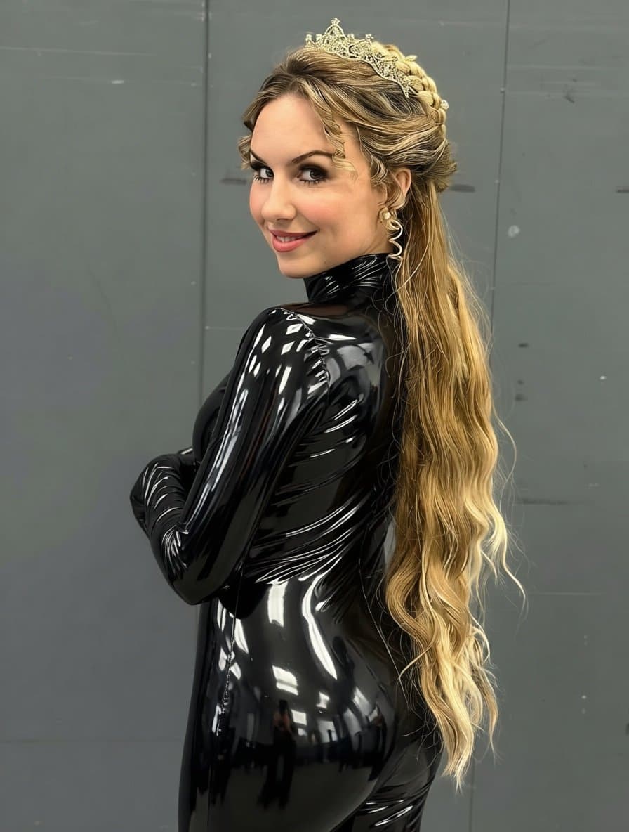 Sexy babe in vinyl catsuit