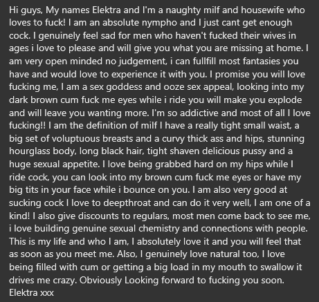 Elektra, Wife, Mother and Admitted Whore