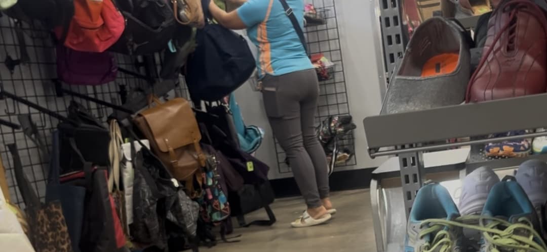 MILF shopping knew I was creeping. Started bending over for me to capture.