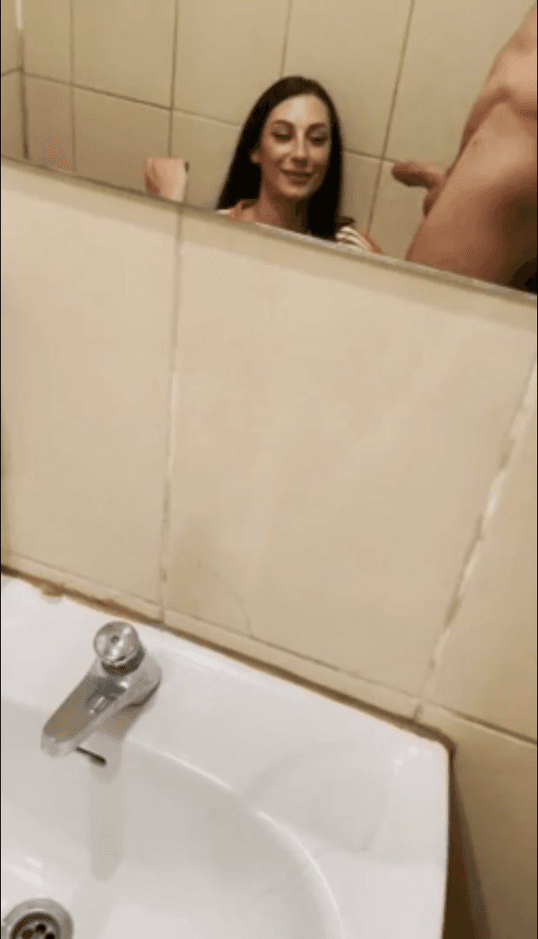 Horny Couple Risky Deepthroat Blowjob In A Public Bathroom