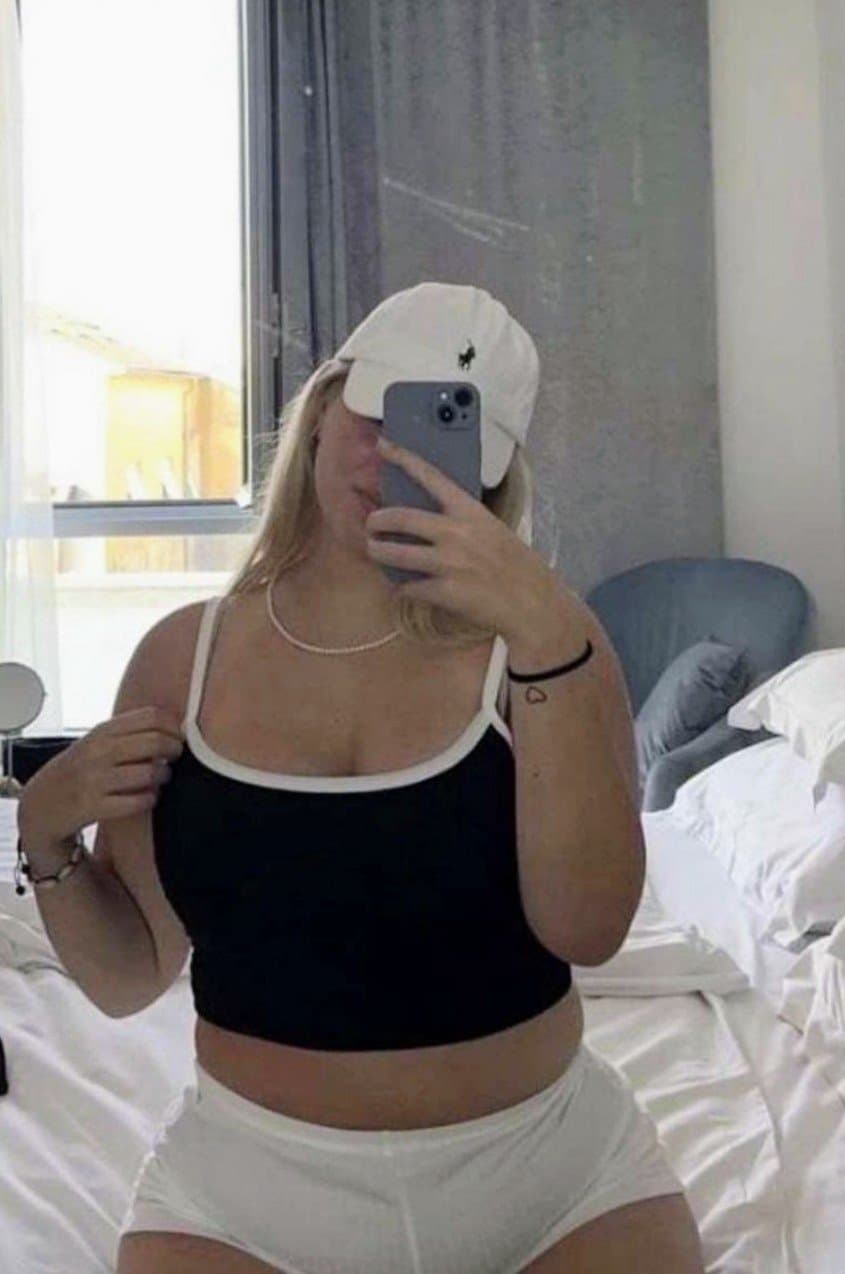 Blonde hair blue eyed curvy IRL Csenge likes to pose and show off her slutty full figured body