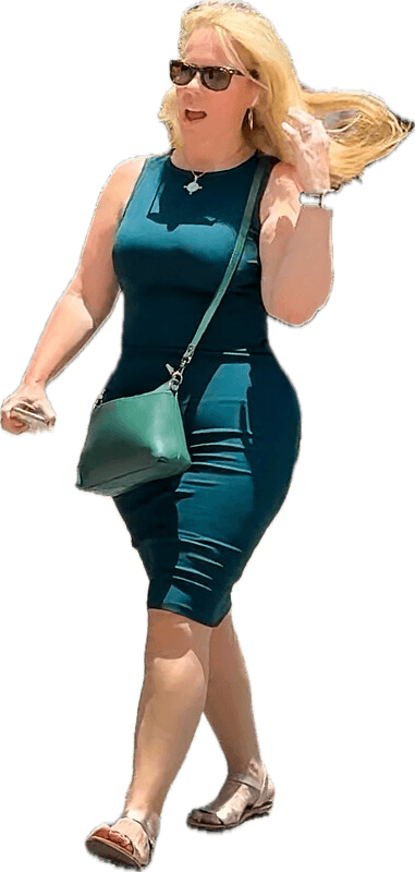 curvy blonde hourglass shaped milf in tight green dress