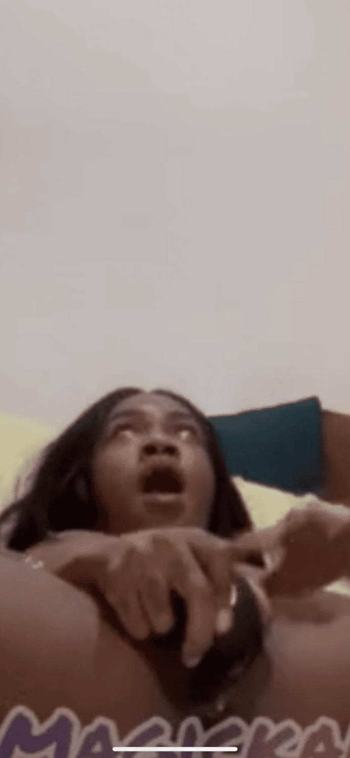 Cute innocent black teen has leg shaking orgasm