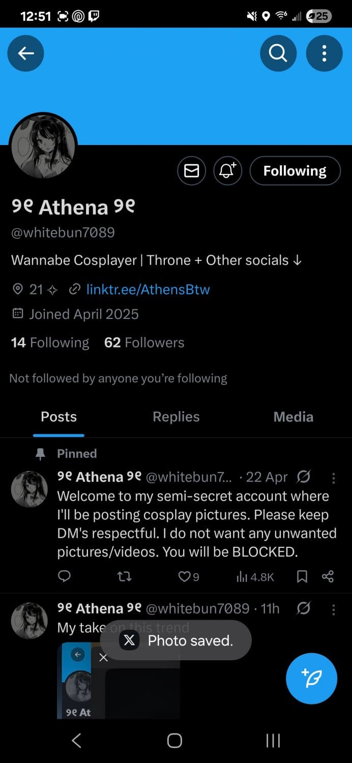 Streamer and cosplayer leaked: athensbtw on twitter @athensbtw (cosplay twitter: @whitebun7089)