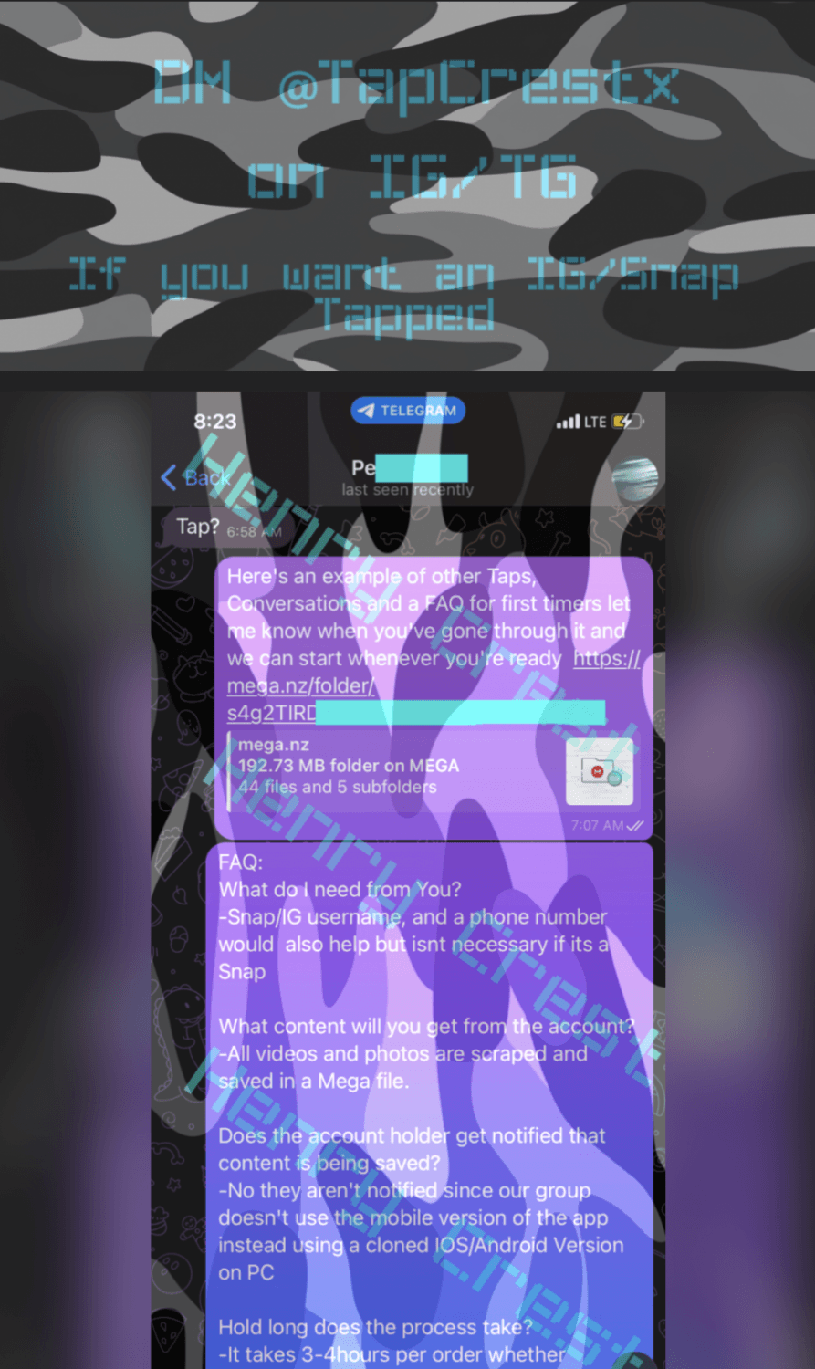 Scam alert! He claims he can tap snaps and instas but he takes your money and blocks you