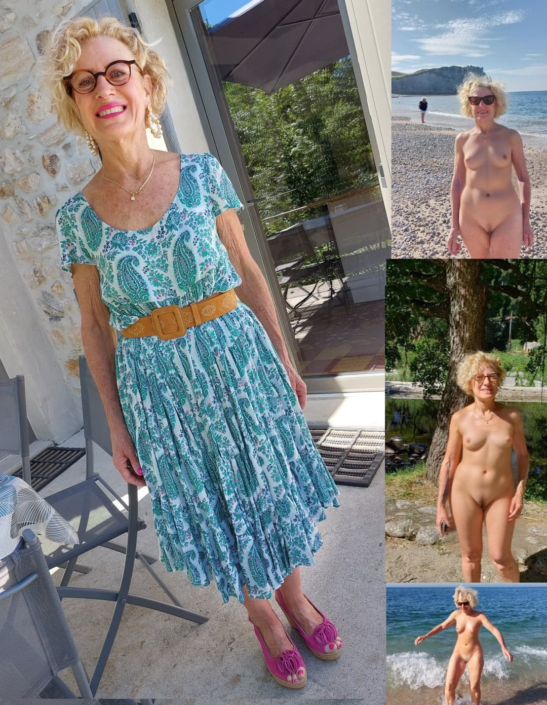 Mature nurse Solange shaved and naked outdoor