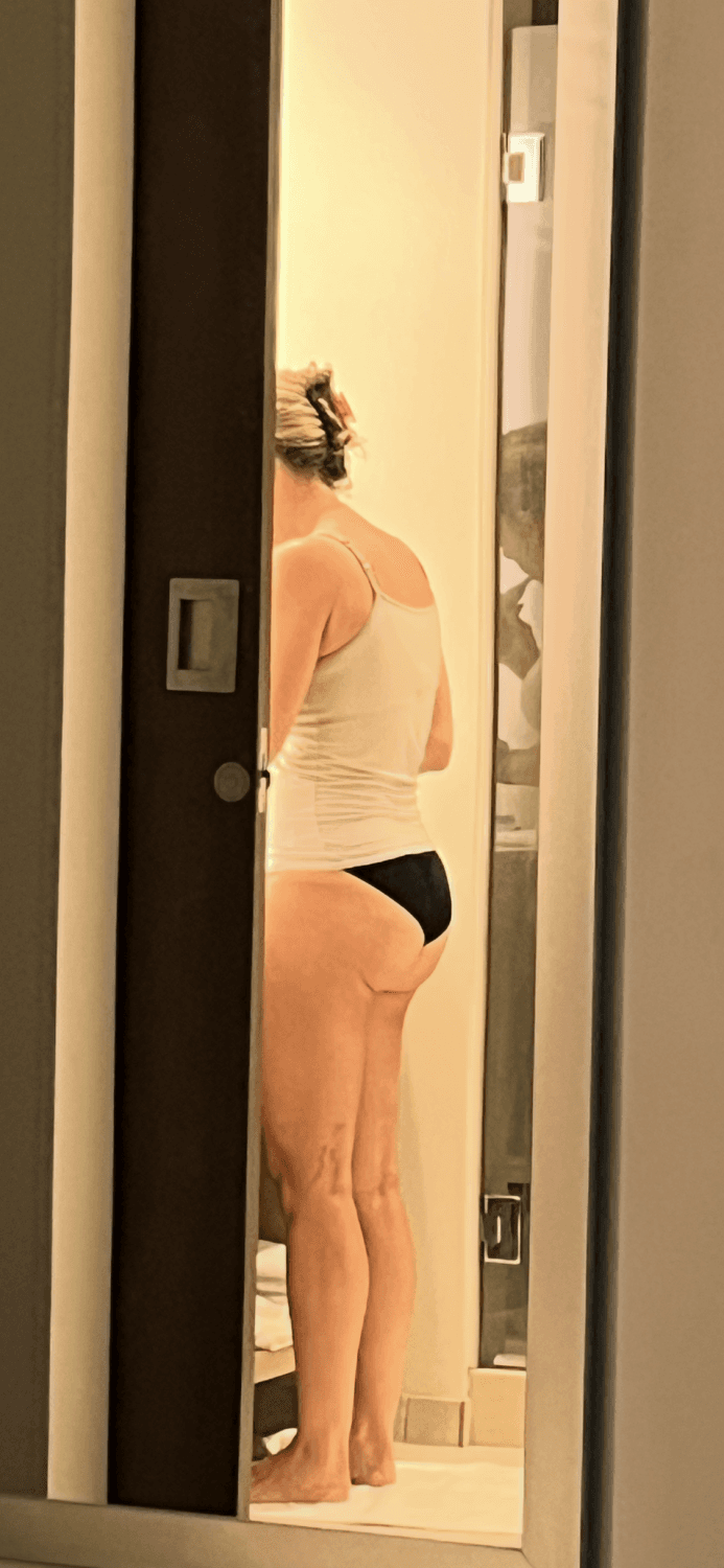 Sneaky view. We all can see you. Have photos exposing her tits, ass and pussy.  DM me for her photos