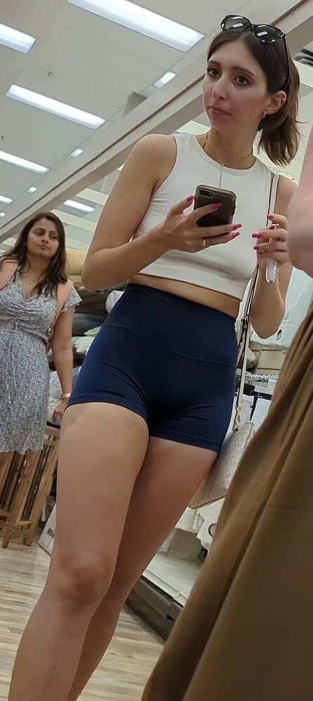 Bimbo slut wife in lulu shirts with camel toe and petite ass