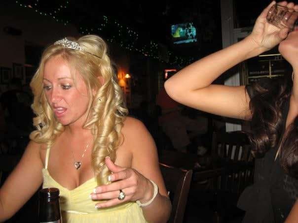 Big boobed blonde partying hard