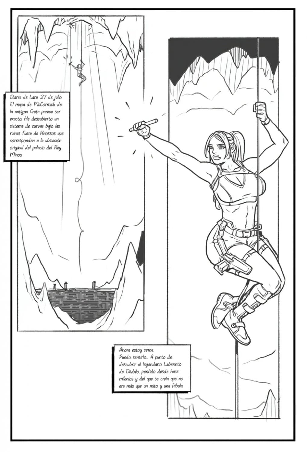 [comic] Lara Croft in the labyrinth of the minotaur (english - español)