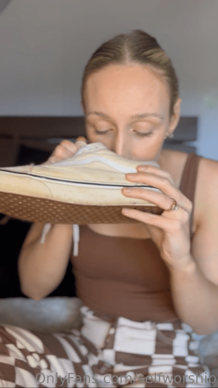 Click to view full size Kinky Blonde licks her own STINKY feet. Self worship. Self foot worship