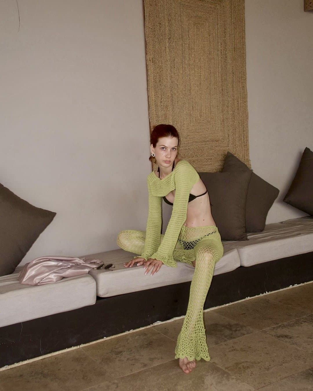 Ginger slut shows her small boobs