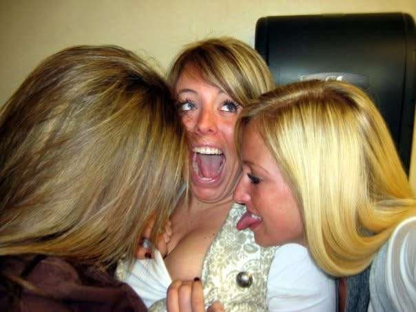 Big boobed blonde partying hard