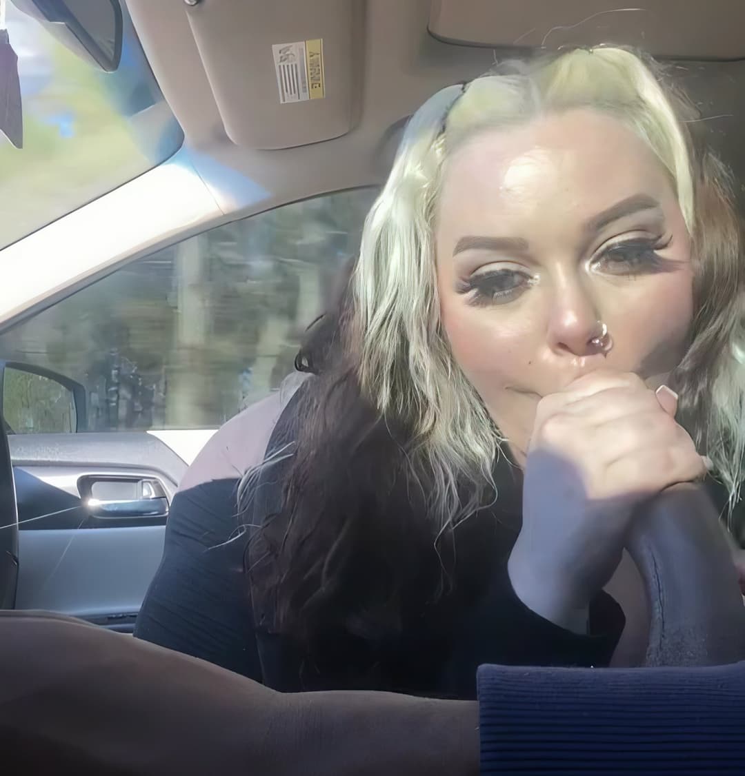 Pretty busty hot and super horny naughty goth gives him a sloppy blowjob