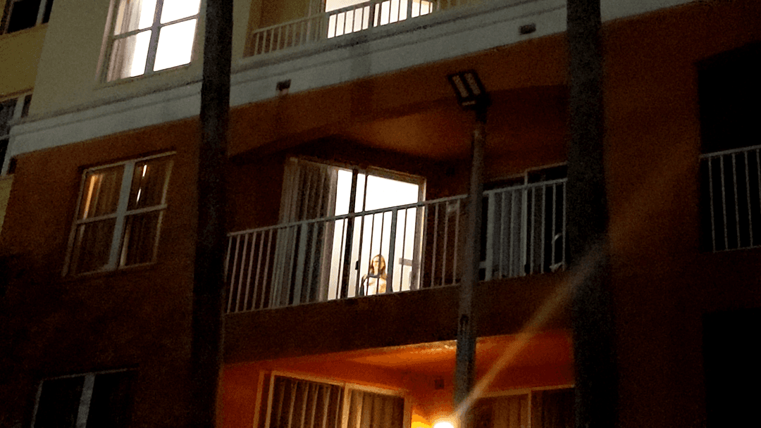 Exhibitionist slut caught showing off in hotel window