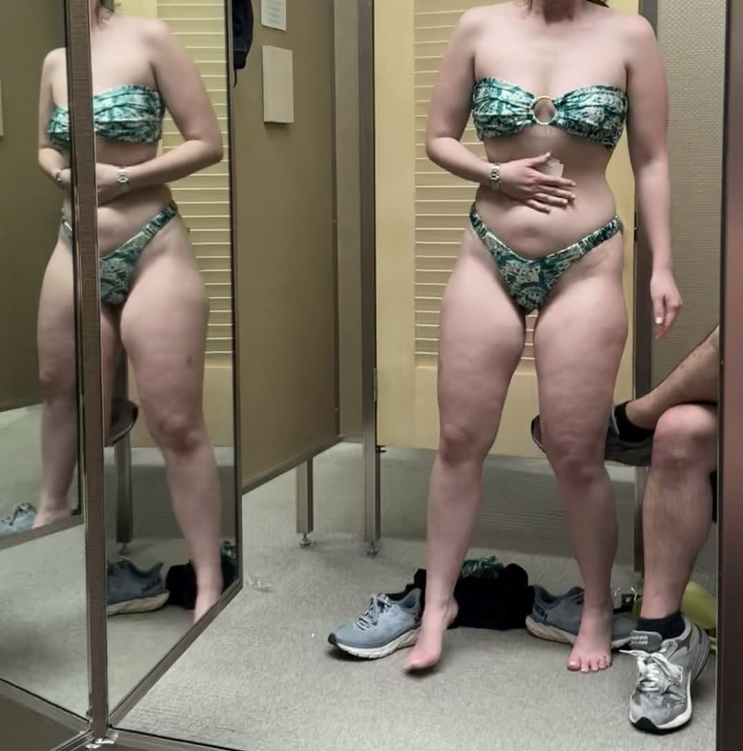 Cute college GF teasing curves in bikini try on haul