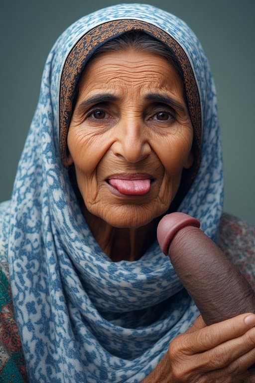 Prompt: Portrait of a 66 year old Iraqi Female/Woman  sticking Her tongue out saliva drippy from her