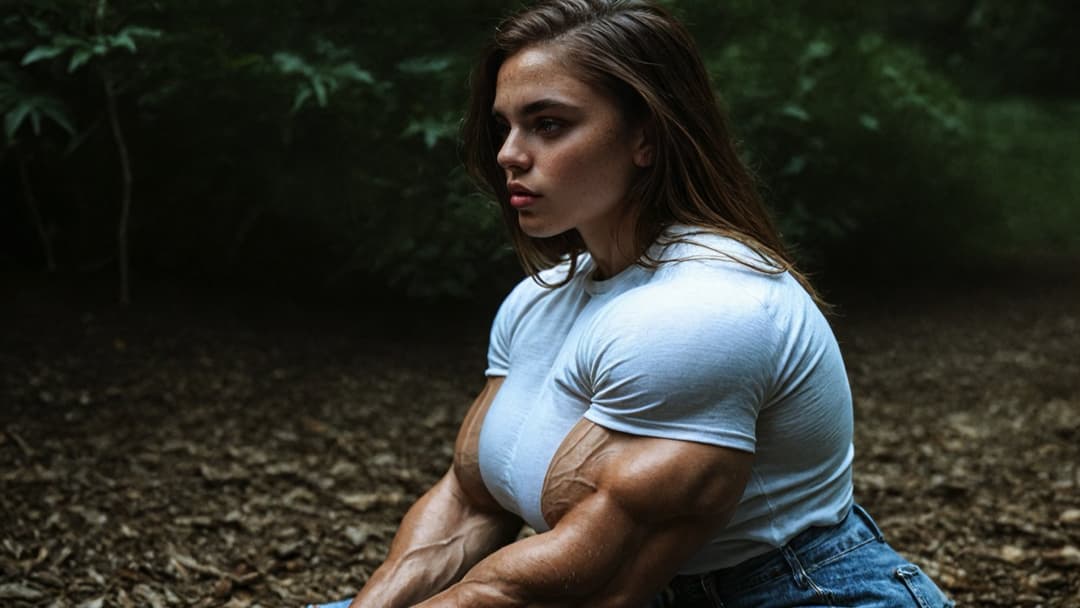 Outrageous bodybuilding nudism, naked hypertrophic muscles in the nature