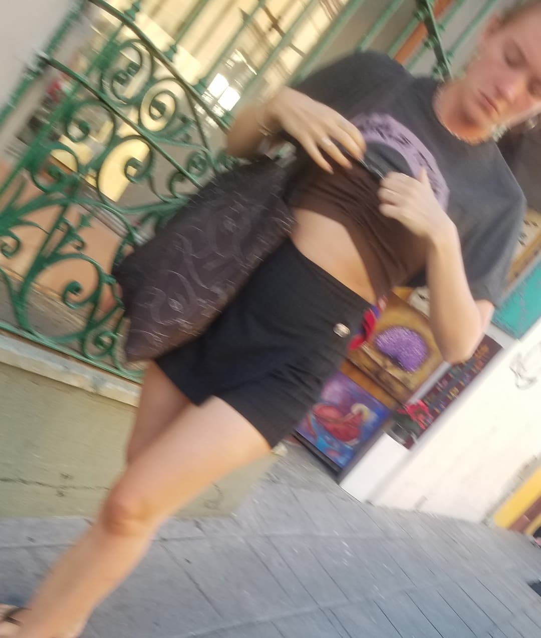 2 friends, blonde and brunette, in shorts, nice legs