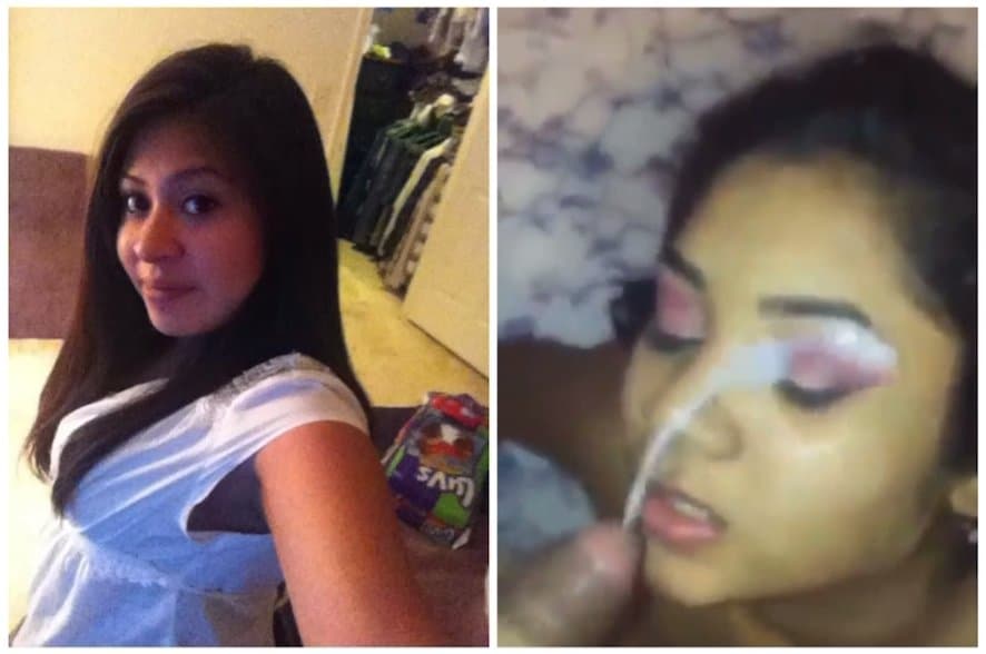 Click to view full size College guy nuts on my wife’s face and she had just finished her makeup for our date