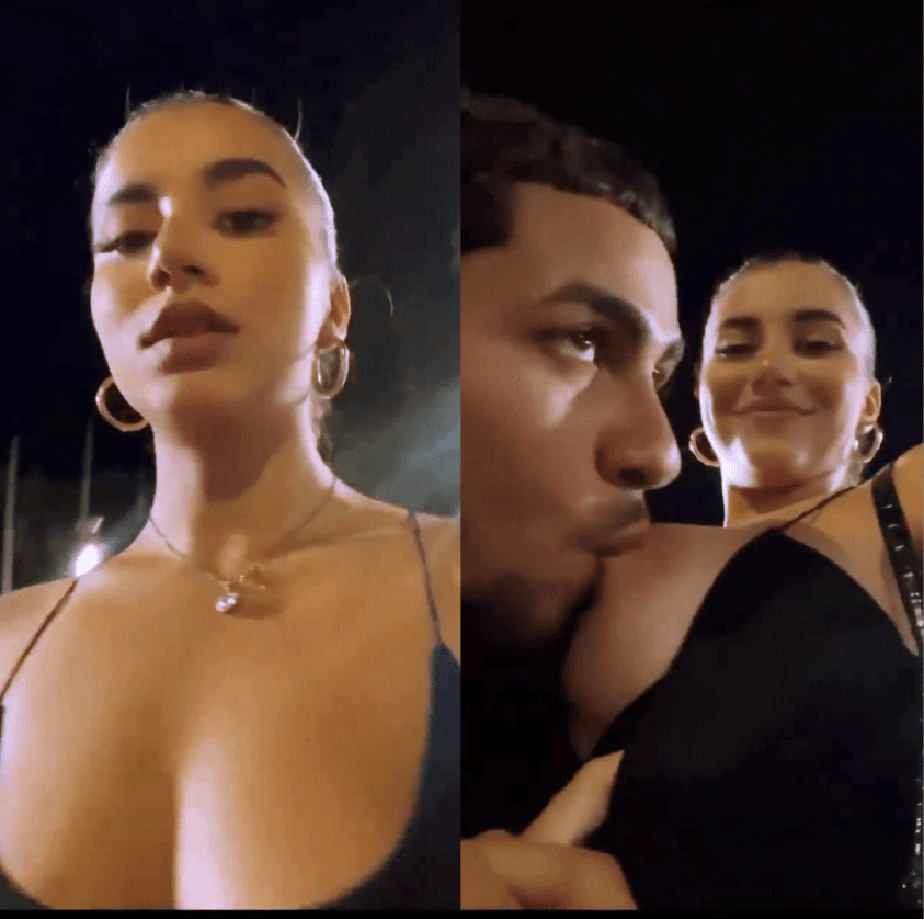Letting him suck her tit in public