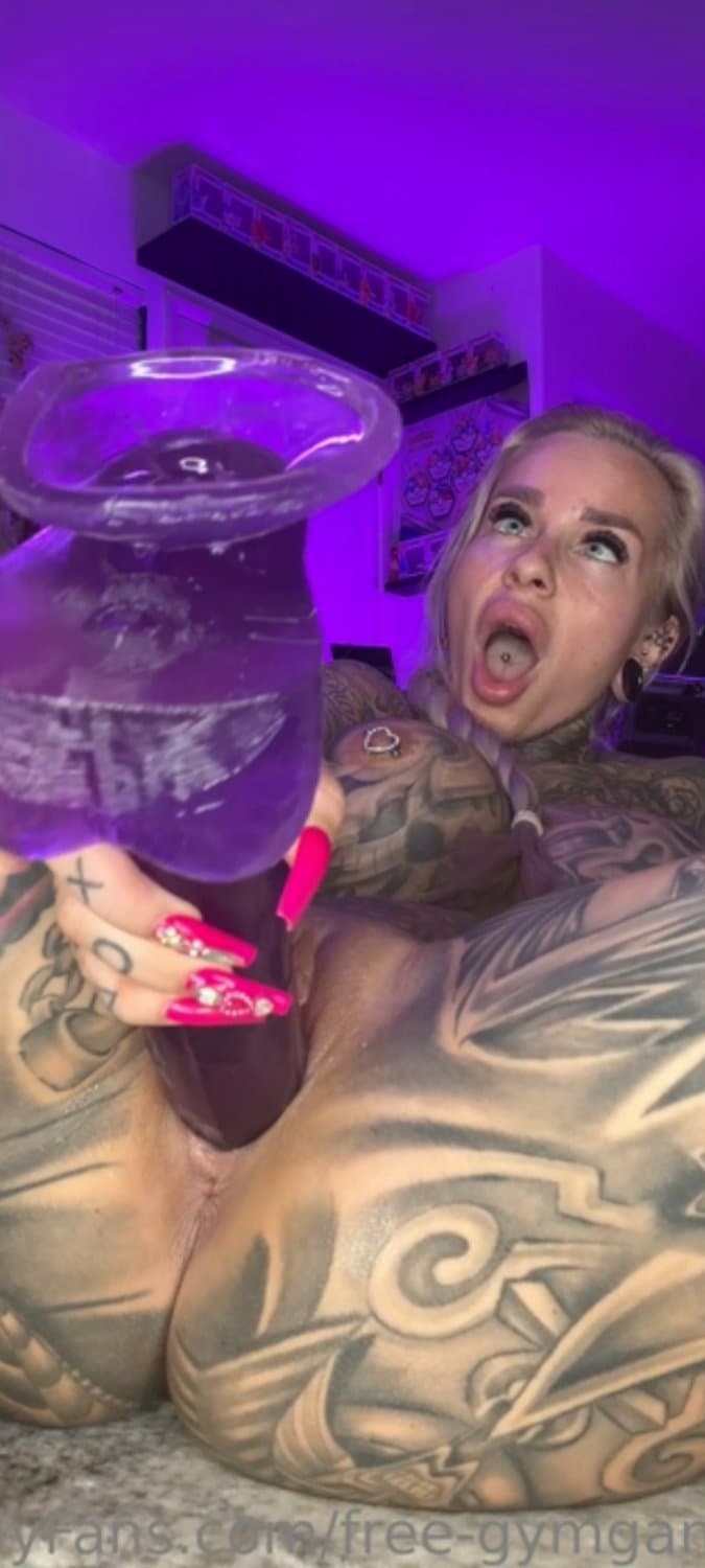 Thick Tatted Goth Girl #6 Giant purple Dildo ?