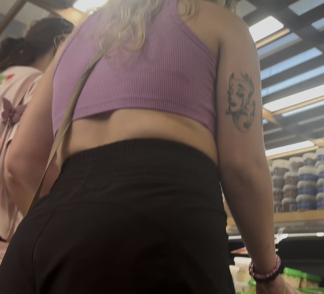 blonde irl wearing pink panties under her shorts