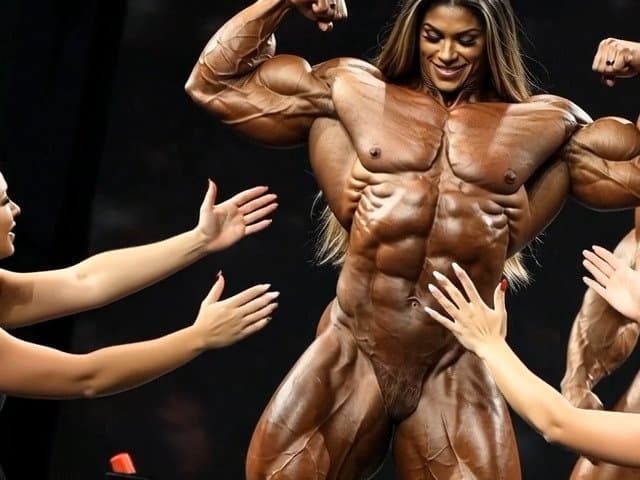 Click to view full size The naked bodybuilding show now is turning to a wild lesbian muscle orgy