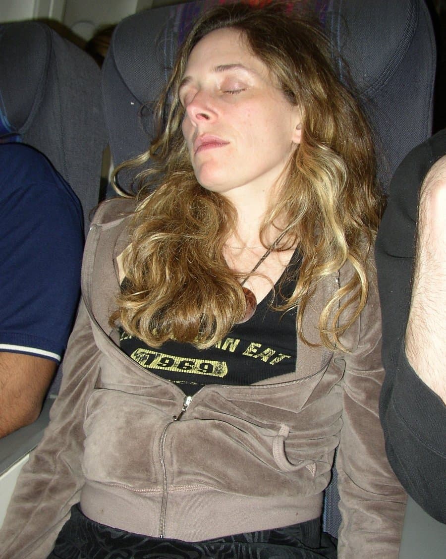 Hairy Pussy Wife shows off her bush during the flight