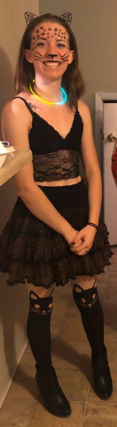 Slutty little white girl touches herself and sucks cock