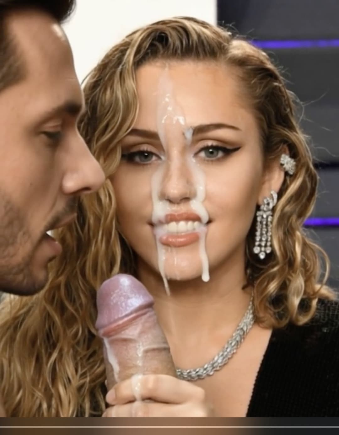Click to view full size one pic porn to video. how you can make easy Miley C cumshot blowjob