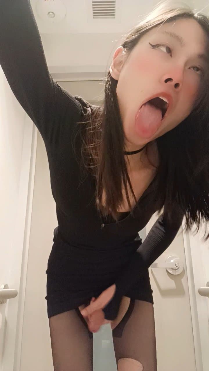 Femboy masturbating in school bathroom, wishing someone can fuck me into a drooling ahegao whore