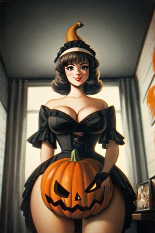 Vintage Style Halloween AI Futanari Artwork That I Generated