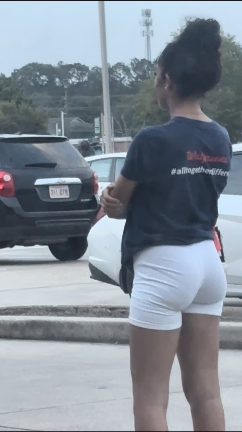 candid cute petite college lightskin little bubble booty in tight white shorts