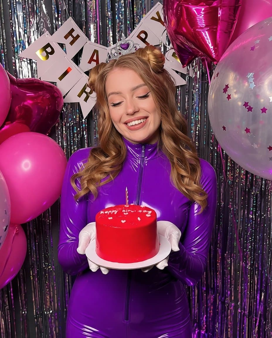 Poli in purple vinyl Catsuit