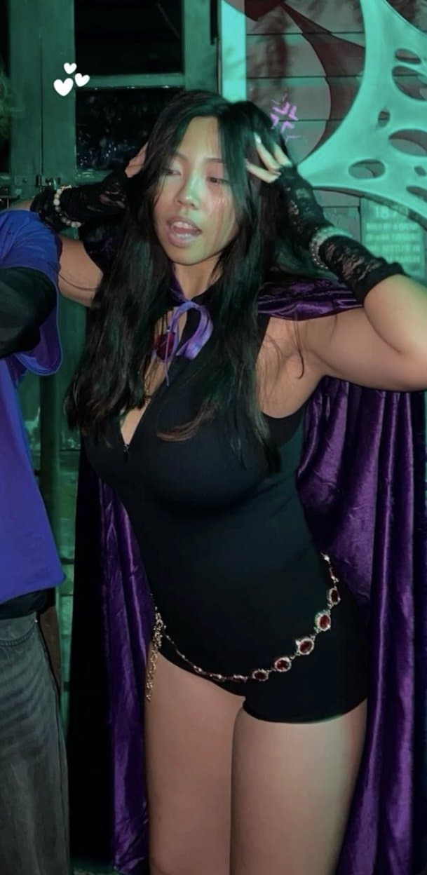 Sexy college slut shows off her big tits with her Halloween costume