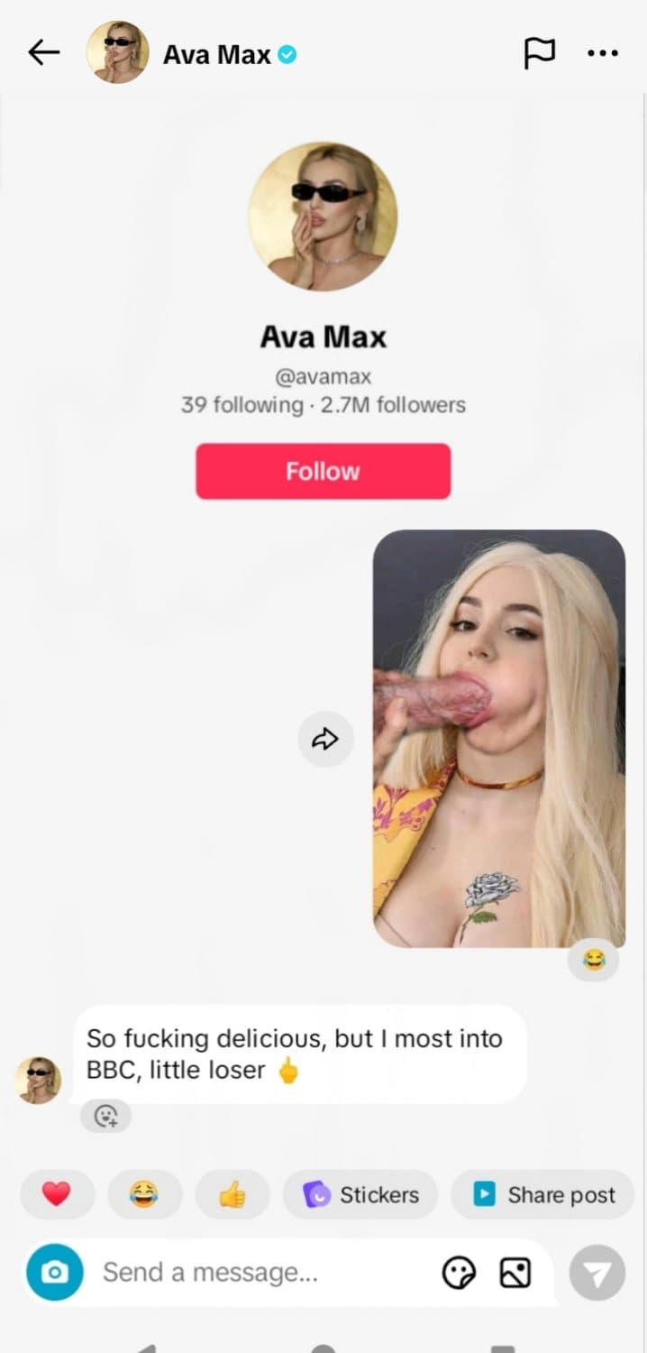 Singer reacts to her own deepfake blowjob, Ava Max is a slut